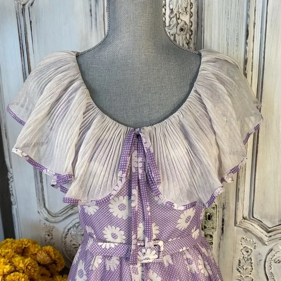 Miss Elliette Vintage Lavender Daisy Print Floral Maxi Dress CottageCore - Picture 2 of 12